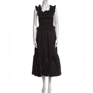 NWT Caroline Constas Black Smocked Ruffle Maxi Dress, size S